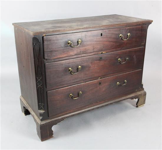 A George III mahogany chest of three long drawers 3ft 9in. H.2ft 11in. D.1ft 9in.